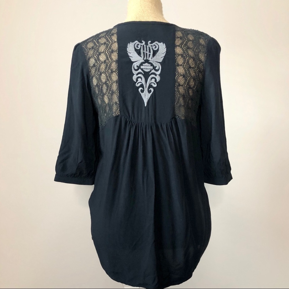 Be The Plot Long Sleeve Henley Lace Top (Black)
